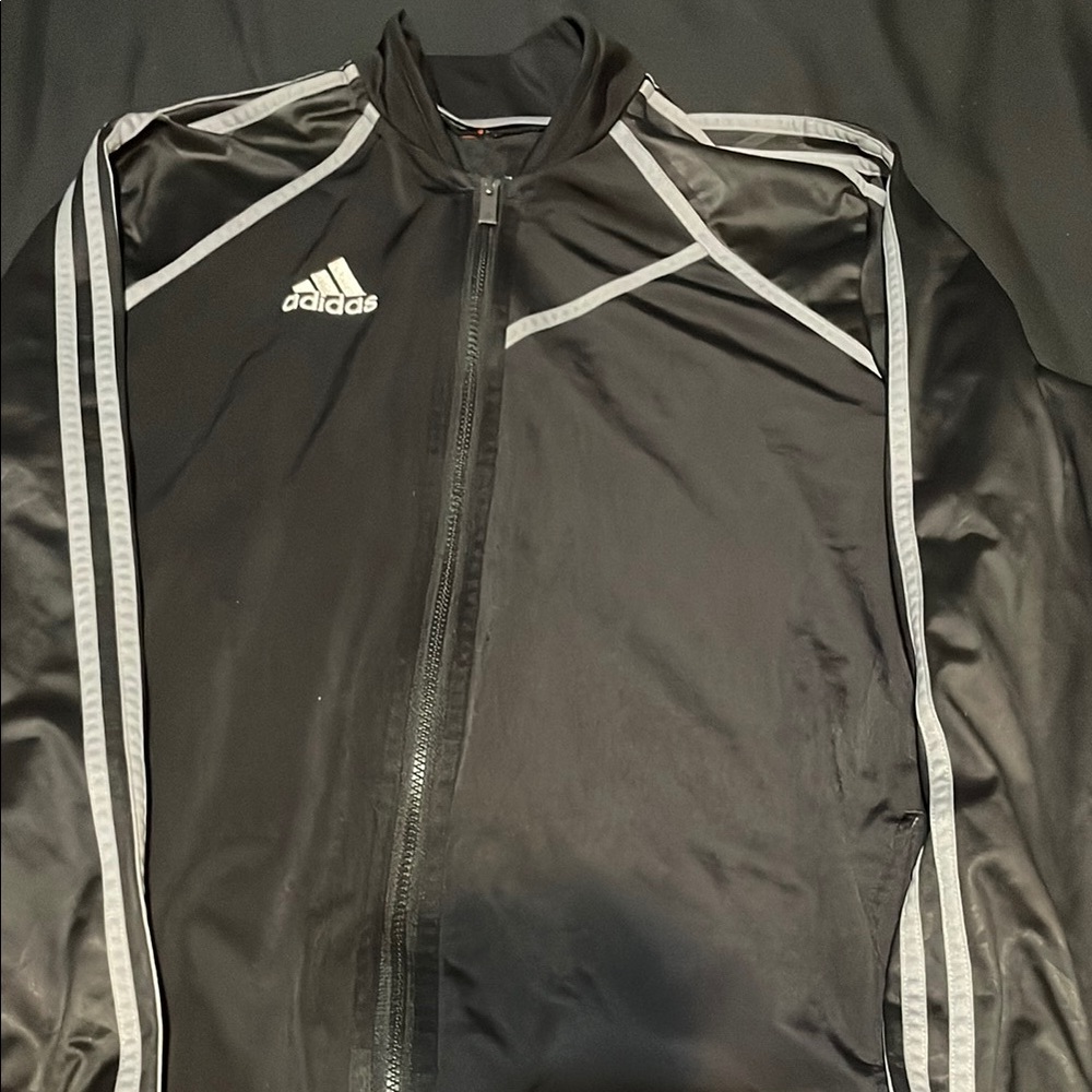 adidas Black Performance Jacket with Stripes and Zipper